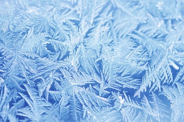 Close up of frost on a blue background