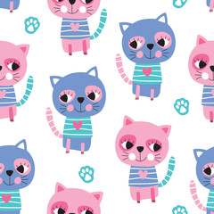 seamless striped cats pattern vector illustration