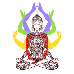 Yoga meditating in lotus asana icon