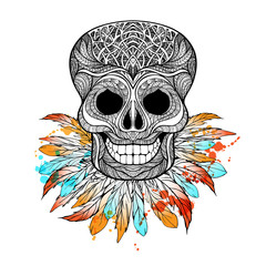 Tribal Skull With Feathers