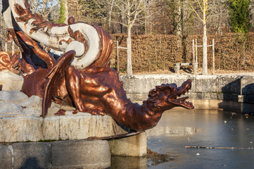  Fountain of the Dragons, in the gardens of the Royal Palace of La Granja de San Ildefonso, Segovia, Spain. 