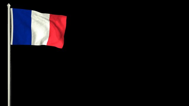 French flag waving in the wind with PNG alpha channel for easy project implementation.
