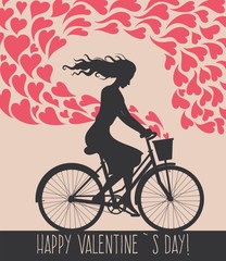 Valentine card with girl on bike