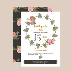 Floral peony and lavender retro vintage background