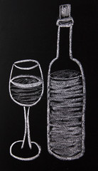 Fototapeta A glass and a bottle of wine painted with chalk obraz