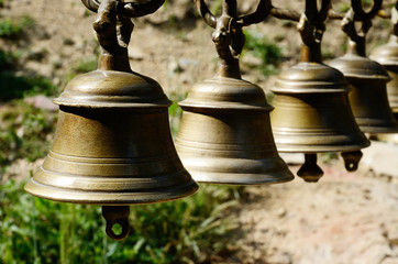 Obraz premium Ancient ceremonial bells in hindu temple,Kathmandu,Nepal, Asia