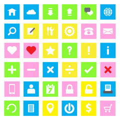web icon set on colorful rectangle