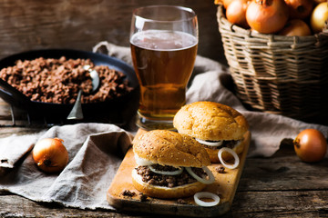 sandwich with ground  beef and onion