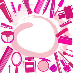 Background with different make-up items and blobs