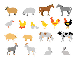 Farm animal collection set. Flat style character.