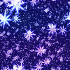 Fototapeta na wymiar Falling snowflakes on a dark blue sky, seamless background 