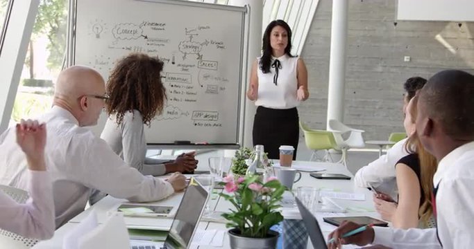 Businesswoman Leads Brainstorming Session Shot On R3D