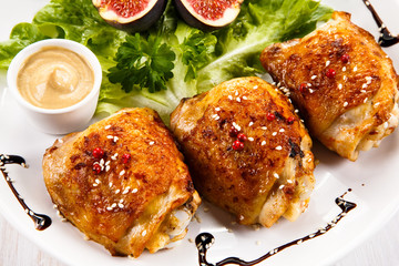 Roasted chicken thighs and vegetables 