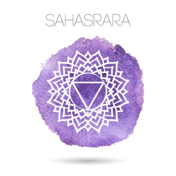 Vector isolated on white background illustration of one of the seven chakras - Sahasrara. Watercolor painted texture.