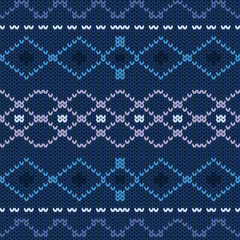 Winter blue Scandinavian traditional knitted seamless pattern. Background for Christmas and New Year cards