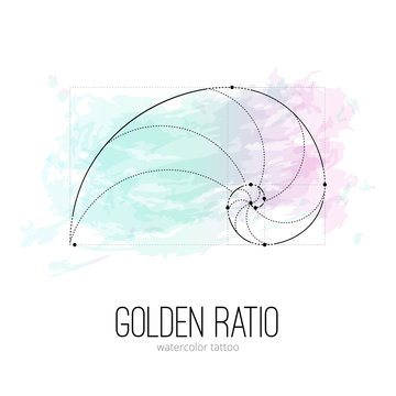 Symbol of the golden ratio tattoo isolated black on the watercolor vector background