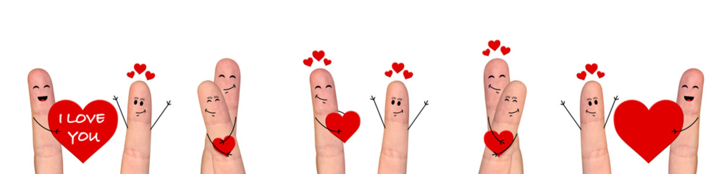 Naklejka Happy finger couple in love celebrating Valentine day