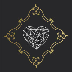 Happy Valentines Day card. Polygonal heart. Monogram design temp