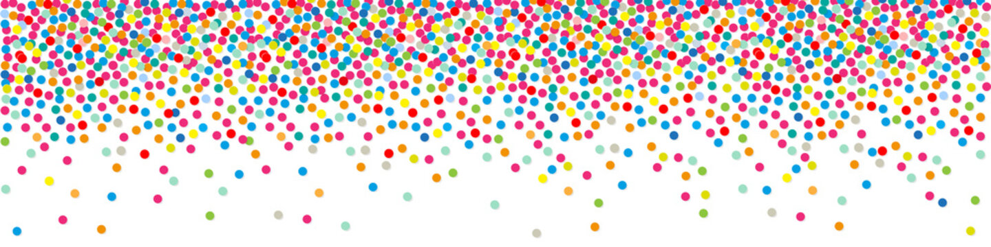 Polka dots paper colorful Confetti on a white background Banner.