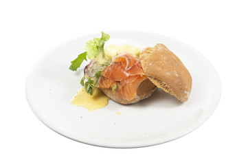 scramble with salted salmon home with Italian herbs at home