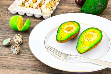 Avocados, Baked with Quail Egg, Salt, Pepper, Lemon