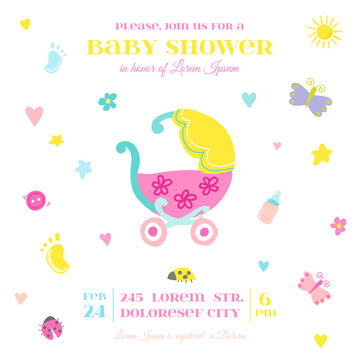 Baby Shower or Arrival Card - with Baby Elements - in vector