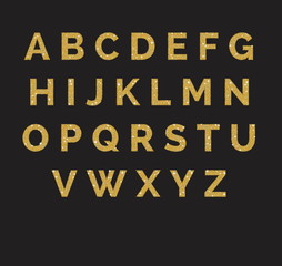 Stylized  sparkling golden glitter fancy latin abc alphabet. Use letters to make your own text.