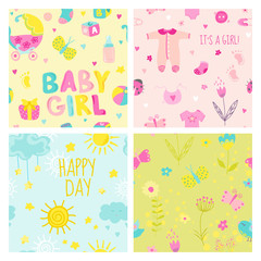 Baby Girl Seamless Background Set - for design and scrapbook