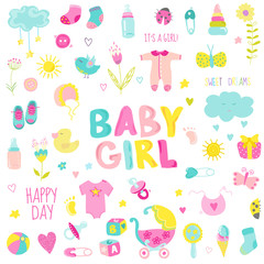 Fototapeta na wymiar Baby Girl Design Elements - for design and scrapbook - in vector