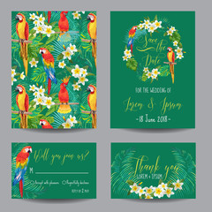 Save the Date Card - Tropical Flowers and Birds - for Wedding