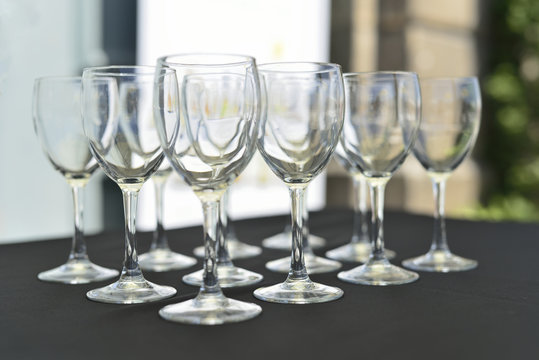 Empty glasses ready for use in the table