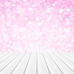 Wooden on pink glitter bokeh abstract background, for montage 