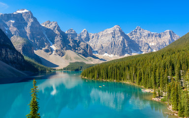 Majestic mountain lake in Canada. Moraine Lake in Alberta, Canada.