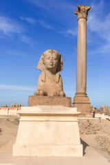 Fototapeta na wymiar Pompey's Pillar in center of Alexandria city, Egypt