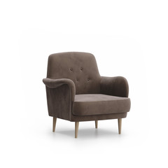 Isolated tufted brown suede armchair