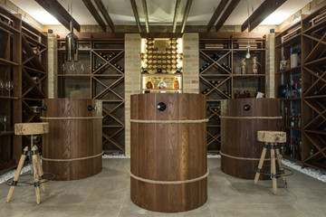 Modern wooden winery wine cellar