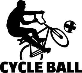 Cycle ball player on bike with word