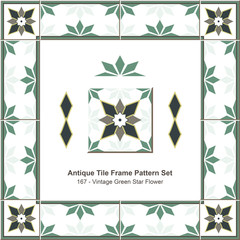 Antique tile frame pattern set_167 Vintage Green Star Flower