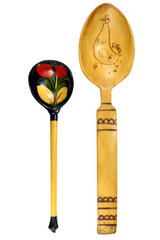 Old wooden spoon of handwork isolated on the white background