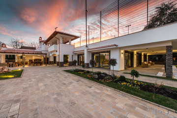Luxurious villa exterior magic sky