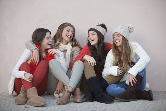 Group Of Trendy Happy Teens Smiling And Laughing