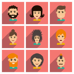 Set of flat web icons with long shadow haircut