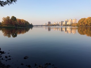 reflection of town in the water
