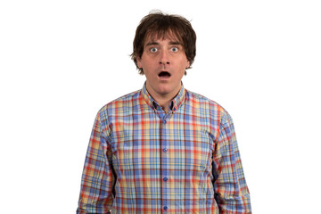 Surprised young man covering mouth