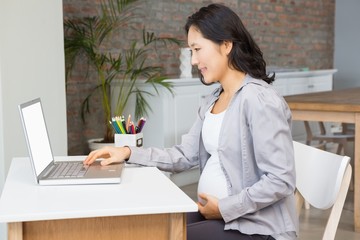 Pregnant woman using laptop