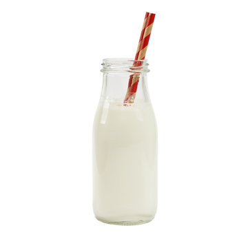 Bottle of milk Isolated on white background. Selective focus.