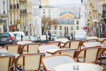 Empty Parisian outdoor cafe on Montmartre