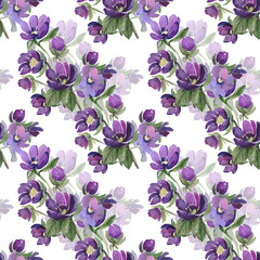 Fototapeta premium Watercolor illustration flowers seamless pattern