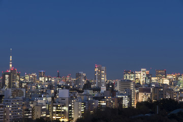 東京都市風景　東京スカイツリーと都心の街並　丸の内　新宿　水道橋方面　夜景