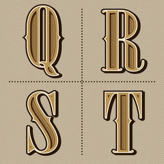 Western alphabet letters vintage design vector (q, r, s, t)